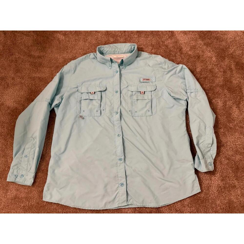 Columbia Men's Light Blue Long Sleeve Button-Down Casual Shirt